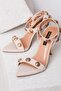 1022 Beige Women's Gol Buckle Accessory Heel Shoes - 4