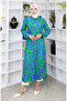 Viscose fabric full-length buttoned patterned tunic 0072-01 cobalt blue green