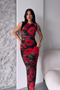 Digital Printing Tulle Dress - Black Red