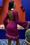 Plum/Ecru Low Back Tie-Up Spanish Sleeve Knit Dress 2860 - 3