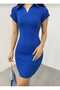 Diamond Women's Camisole Fabric Polo Collar Detail Casual Comfortable Full-Fit Summer Mini Dress Cobalt Blue - 3