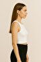 Women's Ribbed Crop Top (White Short Sleeveless Crop 95% Cotton 5% Elastane Slim Fit) - 2