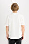 Boxy Fit Ecru Men's T-Shirt D6946Ax/Er105 - 5