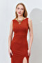 Front Slit Back V Detailed Strap Dress - Tile |   28-1690 - 4