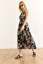 Women's Black Daisy Halter Collar Belted Woven Viscon Dress Elb-19001548 - 5
