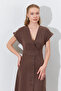 Double Breasted Collar Button Detailed Modal Midi Dress - Brown |   Mks281871-01 - 4