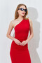 One Shoulder Side Draped Sandy Dress - Red |   28-1691 - 4