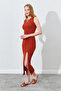 Front Slit Back V Detailed Strap Dress - Tile |   28-1690 - 2