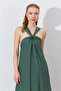 Halter Maxi Dress with Gather Detail - Khaki |   Mks284907-01 - 4