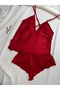 Satin Backless Strappy Hipster Shorts Nightgown Pajama Set (Dowry Custom) - 6