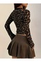 Leopard Pattern New Model Women's Long Sleeve Tulle Blouse Long - 3
