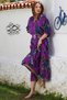 Purple Judge Collar Balloon Sleeve Shawl Decorated Button Skirt with Ruffled Belt Casual Woven Dress 145 65 - 5