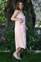 Pastel Pink V-Neck Strap Tie Pocket Dirty Stitching Casual Muslin Asymmetric Woven Dress 115 55 - 4