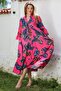 Fuchsia V-Neck Ruffle Sleeve Paisley Pattern Button Skirt Ruffled Casual Viscose Woven Dress 135 60 - 3