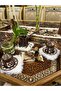 Carved Cast Coffee Pot and Copper Embellished Turkish Coffee Cup Set for 4 People - 6