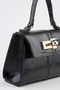 Women's Narcissus Black Design Lock Snap Closure Faux Leather Lined Handbag and Shoulder Bag - 7