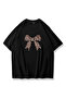 Women's Large Size Leopard Ribbon Printed Oversize 100% Cotton T-Shirt