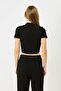 Women's fitted stand collar short sleeve ribbed blouse 921 black - 4