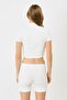 Women's fitted stand collar short sleeve ribbed blouse 921 ecru - 4