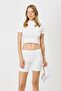 Women's fitted stand collar short sleeve ribbed blouse 921 ecru - 3
