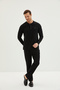 Men's Seasonal Gift and Dowry Gift Long Sleeve Plaid 2-Piece Cotton Pajama Set Black