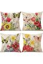 4Pc 18x18in Square Decorative Spring Pillow Covers - Floral Butterfly Linen Print