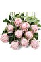 Flojery 10pcs Artificial Long Stem Silk Rose Flowers for DIY Wedding Bouquet Centerpiece (Light Pink