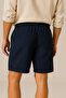 Men's Navy Blue Pocket Linen Textured Shorts - 3