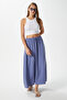 Women's Trend Cool Fabric Indigo Waist Elastic Pocket Comfortable Fit Long Skirt - 6