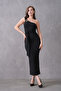 Women's Sandy Fabric One Shoulder Cummerbund and Gold Accessories Design Black Maxi Dress 9026 - 7