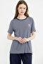 Combed Cotton T-Shirt with Striped Embroidery Detail - Navy Blue - 3