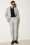 Men's Regular Fit Gray Flexible Lycra Fabric Mono Collar Bag Pocket Suit - 2