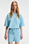 Vela Women's Stretch Fabric Crew Neck Oversize Fit Blue T-Shirt - 2