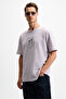 Dapperly Men's Front Print and Embroidery Detailed Organic Cotton Crew Neck Regular Fit Lilac T-Shirt - 3