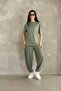 Oversize Crew Neck T-Shirt Jogger Sweatpants Tracksuit Set - Khaki