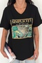 Women's Black V-Neck Large Size Leaf Sequin Sequin Embroidered 100% Cotton Large Size T-Shirt - 2
