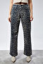 Leopard Patterned Palazzo High Waist Stretchy Jean Trousers C613 Beige - 4