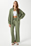 Women's Ariana Seersucker Elastic Waist Cagla Pants Shirt Bottom Top Set - 7