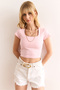 Women's Pink Square Neck Crop Interlock Blouse Blz-19002965 - 3