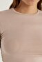 Women's Slim Fit Slim Fit Long Sleeve Crew Neck Beige Blouse - 3