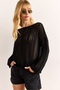 Women's Black Openwork Relaxed Fit Seasonal Knitwear Blouse Blz-19002980 - 3