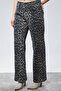 Leopard Patterned Palazzo High Waist Stretchy Jean Trousers C613 Beige