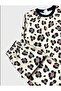 Girl's Cotton Cream Color Leopard Patterned Long Sleeve Seasonal Pajama Set - 3