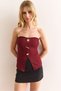 Women's Burgundy Madonna Collar Button Detailed Crop Blouse Blz-19002966 - 2