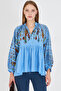 Women's Blue Judge Collar Balloon Sleeve Blouse Arm-25Y001052 - 3