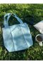 Turquoise Gingham Eco-Friendly Cloth Bag, Linen Arm and Shoulder Bag with Pocket, Unisex Cloth Bag - 7