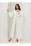 100% Linen Balloon Sleeve Detail White Linen Kimono Set - 3