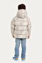 Boy's Beige Compass Pattern Fleece Water and Windproof Hooded Puffer Winter Coat with Pockets - 6