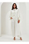 100% Linen Balloon Sleeve Detail White Linen Kimono Set - 5