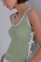 Bow Detailed Crew Neck Green Blouse - 4